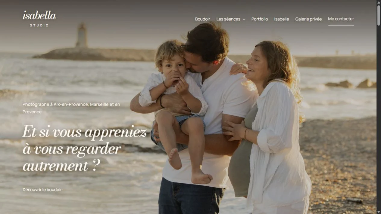 Page d’accueil réelle du portfolio Isabella Studio