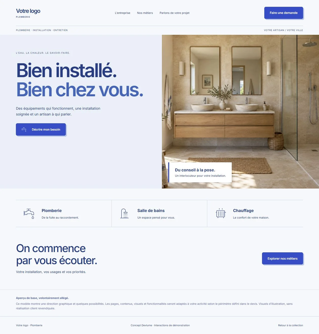 Aperçu du concept L’atelier bleu, Plomberie